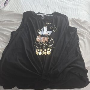 Disney Women's Black and Gold Mickey Mouse Muscle Tee
